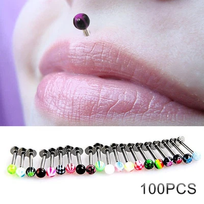 $7.95 • Buy Lot 100 Stainless Steel 16G Labret Lip Bar Ring Spike Stud Body Piercing Jewelry