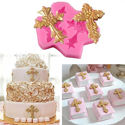 Cross Fondant Mould Silicone Cake Mold Baptism Party Baby Christening Baking DIY • £2.95