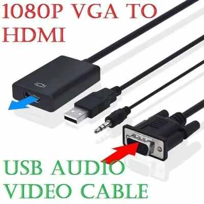 VGA To HDMI Converter 1080P HD Adapter With Audio Cable For HDTV PC Laptop TV UK • £4.99