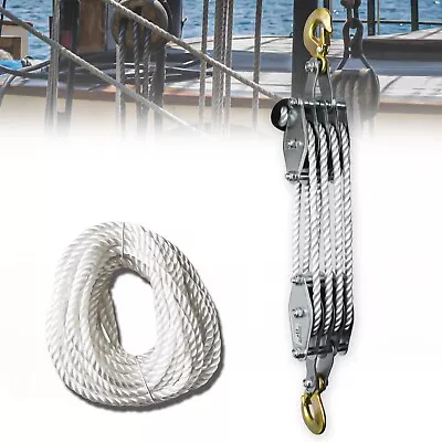 Block And Tackle 2T Breaking Strength Heavy Duty Pulley 65 Ft 3/8  Rope Pulley • $27.50