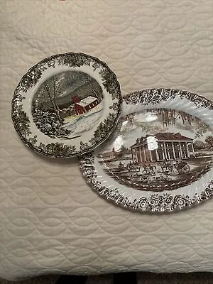 Johnson Bros.2 Items 10 Inch Plate The Schoolhouse 14 Inch Platter Heritage Hall • $16
