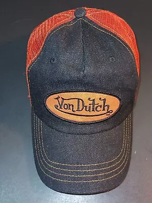 Vintage Orange & Black Von Dutch Trucker Hat Cap Patch Denim Mesh Snapback  • $65