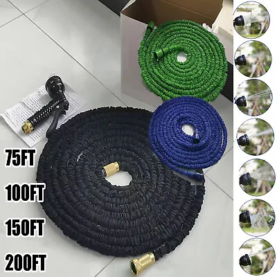 Expandable 50-200FT Stretch Flexible Extendable Garden Hose Pipe 7 Function Gun • £13.14