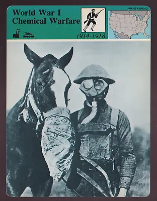 WORLD WAR I Chemical Warfare Soldier Horse Gas Masks Photo STORY OF AMERICA CARD • $3.98