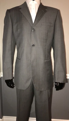 $145 • Buy Giovanni Domenico Vacca Lessona Suit Made In Canada Grey Striped 44l 38/34
