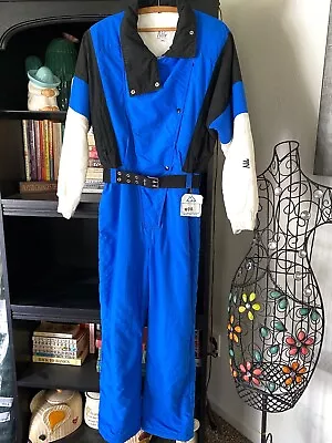 Vintage Nils Women's Size 12 Black Blue White One Piece Belted Zip Snow Suit • $90