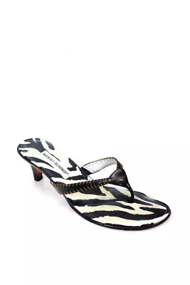 Manolo Blahnik Womens Zebra Print Thong Sandal Kitten Heels Black Size 38.58 8 • $109.79