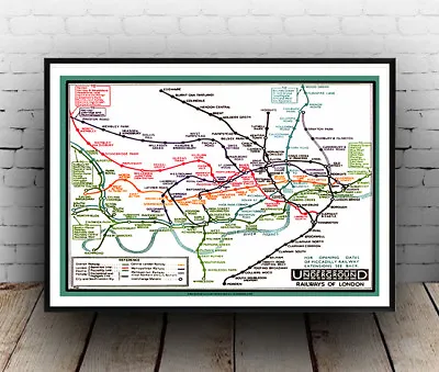 London Underground : Reproduction Circa 1939 Vintage Map   Poster Wall Art. • £5.09