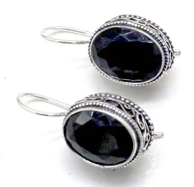 925 Sterling Silver Black Spinel Gemstone Jewelry Vintage Earrings Size-1.20  • $16.99