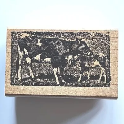 COW & CALF Wood Mounted Rubber Stamp Farm Country Pasture Scene Mom Baby Zp20 • $5.98