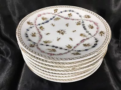 Set 7 Limoges Elite Dinner Plates Rare Gold Floral Cabbage Rose Pink Blue • $80