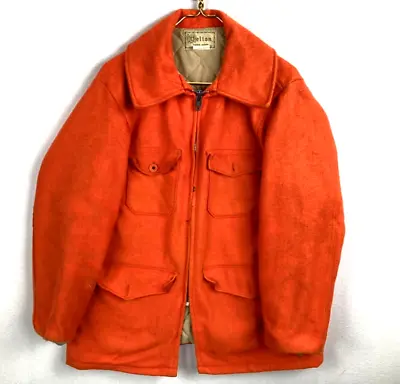 Vintage Melton Full Zip Wool Hunting Coat Jacket Size Medium Orange 70s 80s • $55.24