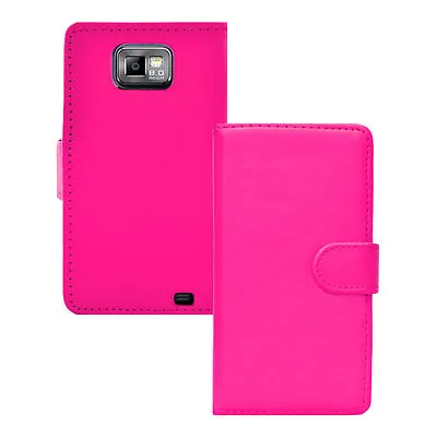 Pink WALLET Plain Leather Phone Case & Card Slots Samsung Galaxy S2 II GT-I9100 • £2.95