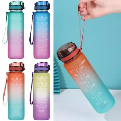 1 Litre Outdoor Sports Water Bottle With Time Maker Leak-proof Drinking Cups • $28.42