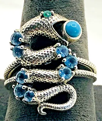 Vtg. Nicky Butler NB 925  Sterling Silver  Jeweled Snake Serpent Ring - Size 10 • $70