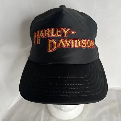 Vintage Harley Davidson Black Adjustable Snapback Hat Cap Foam Mesh Trucker 80s • $44