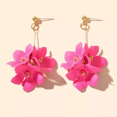 Sweet Y2k Style Hot Pink Flower Dangle Earrings For Women Party Dating Jewellery • $2.98