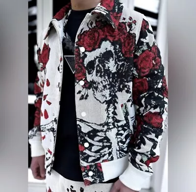 Men Skeleton Death Rose Tapestry Jacket - Small • $240