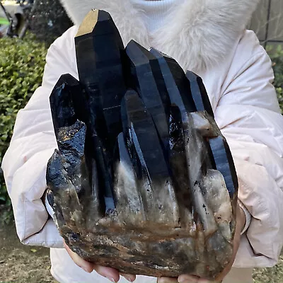 17.74LB Natural Beautiful Black Quartz Crystal Cluster Mineral Specimen • $0.99