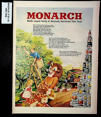 1948 Monarch Finer Foods Distributor Lion Crown Man Apple Vintage Print Ad 29243 • $7.48