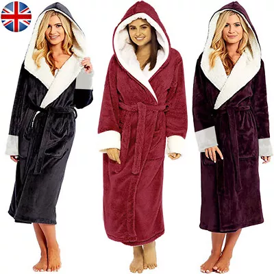 £19.99 • Buy Womens Snuggle Fleece Dressing Gown Robes Extra Long Cuddly Plush Bathrobe Gowns