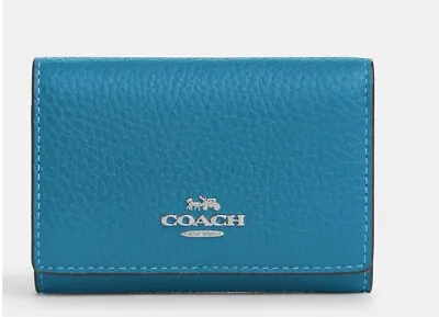 Nwt Coach Pebble Electric Blue Leather Micro Wallet Cm238 Bag Purse Trifold • $125.04