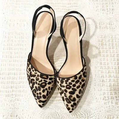 J.Crew Calf Hair Colette Asymmetrical Slingback Pumps In Leopard - Size 8 • $225