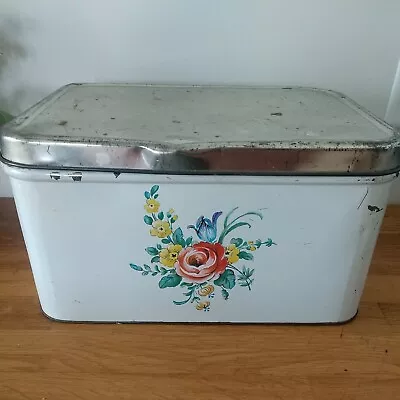 Vintage Decoware Metal Tin Bread Box W/Hinged Lid & Flowers! • $23.99