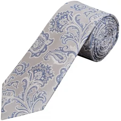 Handmade Silver And Blue Paisley Classic Men's Tie Regular Tie Wedding Tie • £8.99