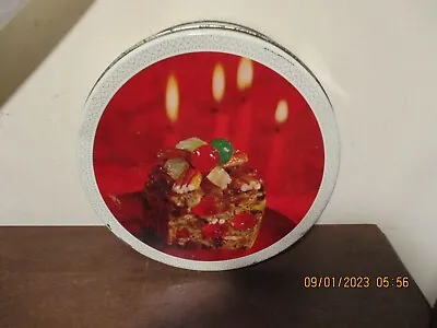 $39.99 • Buy Vintage Fruit Cake Tin W/Picture Of Sliced Fruitcake & Red Candles On Lid