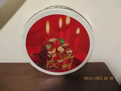 Vintage Fruit Cake Tin W/Picture Of Sliced Fruitcake & Red Candles On Lid • $39.99