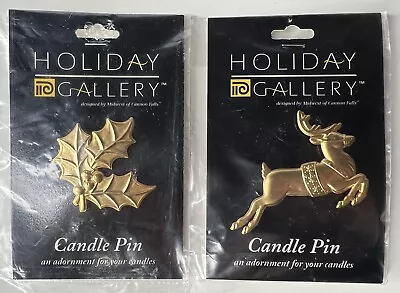Midwest Of Cannon Falls Holly Reindeer Candle Pin Adornment Lot Of 2 Gold Tone • $16.99