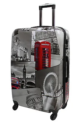 Extra Large Lightweight 4 Wheel Hard Shell PC London Print Luggage Suitcase PC04 • £59.95