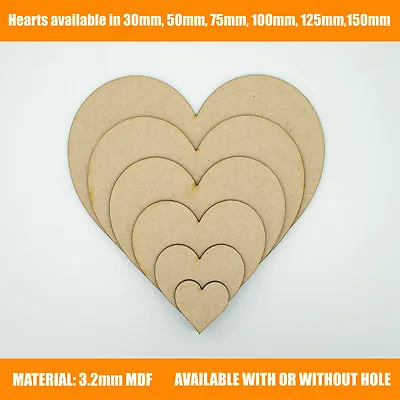 Wooden MDF Hearts Shape 3mm MDF Craft Shape Tags With Or Without Hole Option • £3.65