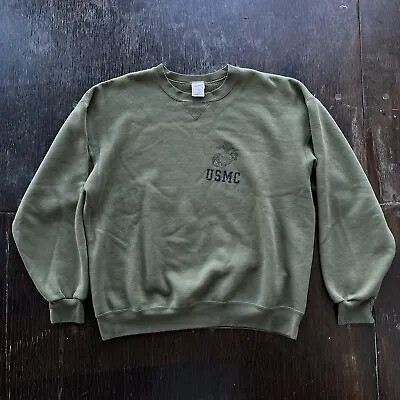 Vintage Marine Corps USMC Sweatshirt Made In USA Olive Green Crewneck Size XL • $23.99