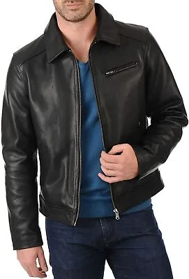Mens Cafe Racer Leather Motorcycle Biker Black Brown Genuine Lamb Leather Jacket • $98.99