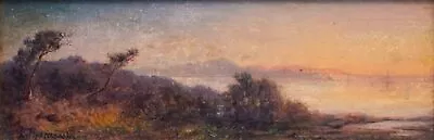 Coastal Landscape Evening Red Munich School Désiré Thomassin Framed Oil Cardboard • $853.60