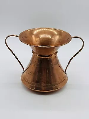 Vintage Hand Made Copper Spittoon Shape Vase / Pot Spiral Handles • $22