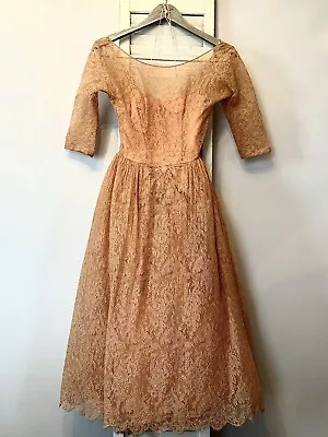 Vtg Women's 50s Rust Lace Formal Dress 1950s Ball Gown Prom By Robert W Gates • $125