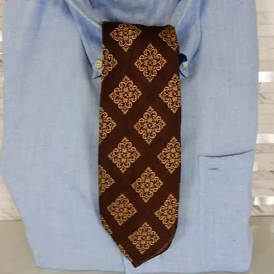 Neck Tie Mens Brown Mosaic Foulard Diamond Western Boho Woven Suit Bold Acetate • $16.88