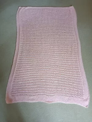 Hand Knitted Cellular Baby Cot Blanket  Baby Pink • £5