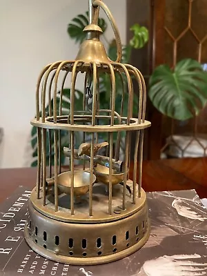 Vintage Brass Decorative Hanging Bird Cage With Feeder- Art Decor 7.5” • $30