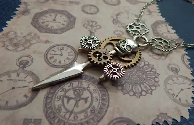 Steampunk Skull Dagger Pendant Necklace Handmade Jewelry Cosplay Industrial New • $18.99