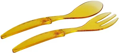 Plastic Table Spoon Fork Serving New Set Of 2 Pearl Salad Yellow Colour • £6.99