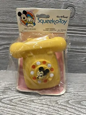 Vintage Walt Disney Yellow Squeaky Telephone NOS Baby Toddler Toy RARE Disneyana • £12.64