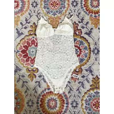 Gilly Hicks Womens Bodysuit Ivory Camisole Lace  Spaghetti Strap V Neck Sheer XS • $13.99