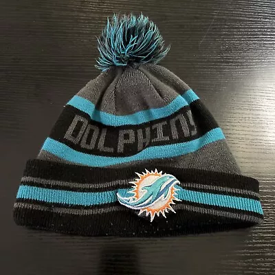 Miami Dolphins New Era Knit Pom Hat Beanie NFL - Black/Gray/Blue! • $10