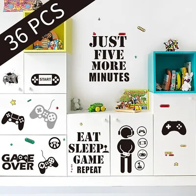 36 Pcs/set Gamer Wall Stickers Gamer Wall Decal Children Video Game Room Decors • £7.67