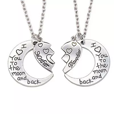 925 Sterling Silver I Love You To The Moon And Back Mother & Daughter Necklace • $15.74