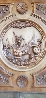 £75 • Buy Oak Panel With Carved Griffin, Plants And Flowers.